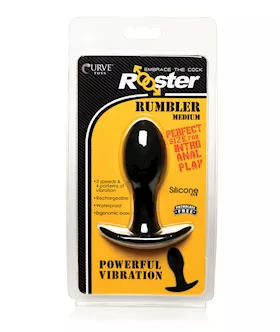 Curve Toys Rooster Rumbler Vibrating Silicone Anal Plug Medium  Black