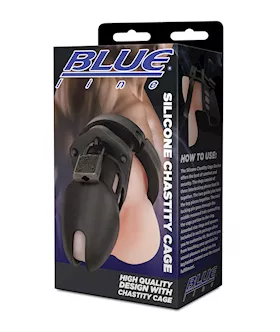 Blue Line Silicone Chastity Cage  Black