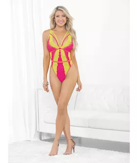 Festival Wear Strappy Teddy wBrazilian Back Neon MD