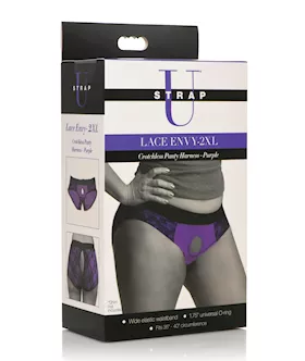 Strap U Lace Envy Crotchless Panty Harness  2XL Purple