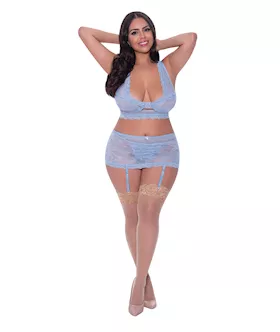 Ooh La Lace Bralette Garter Skirt amp GString Periwinkle QN