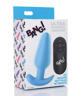 Bang 21X Vibrating Silicone Butt Plug wRemote  Blue