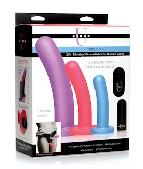 Strap U Triple Peg 28X Vibrating Silicone Dildo Set wRemote  Asst Colors