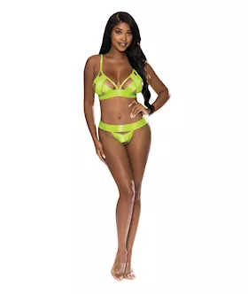StrapTease Bra amp Crotchless Panty Neon Yellow SM
