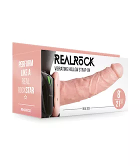 Shots Realrock 8" Vibrating Hollow Strap On W/o Balls - Flesh