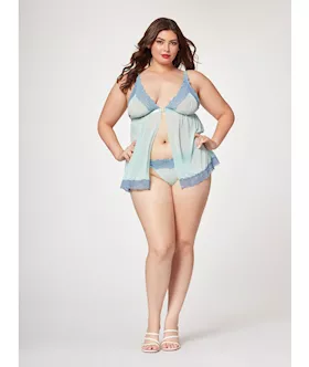 Lace amp Mesh Triangle Cup Babydoll amp Thong Blue 1X2X