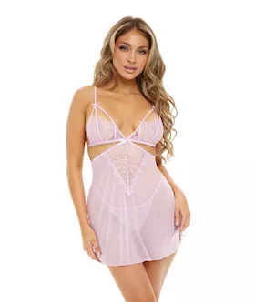 Vera Soft Cup Eyelash Lace amp Mesh Flyaway Babydoll wGString Lavendula LXL