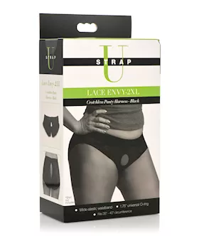 Strap U Lace Envy Crotchless Panty Harness  2XL Black