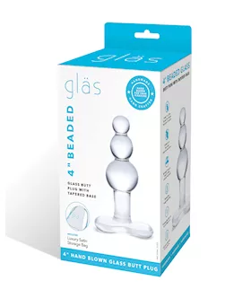 Glas 4quot Beaded Glass Butt Plug wTapered Base  Clear