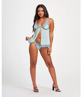 Lace amp Mesh Triangle Cup Babydoll amp Thong Blue SM