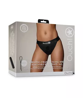 Shots Ouch Vibrating Strap On Thong wRemovable Rear Straps  Black ML