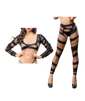 Beverly Hills Naughty Girl Crotchless Mesh amp Fishnet Leggings Black OS