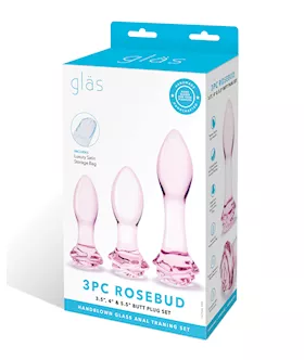 Glas 3 pc Rosebud Butt Plug Set  Pink