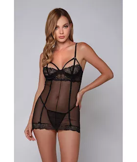 Lea Strappy Lace Chemise amp GString Black 2X