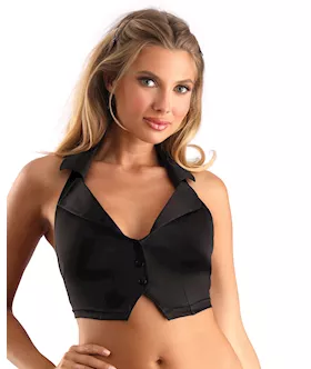 Play Schoolgirl Collared Button Down Halter Top Black OS