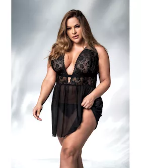 Lace amp Mesh Babydoll amp GString Black 3X4X