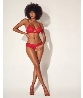 Shadow Stripe Underwire Top wHeart Detail amp Crotchless Bottom Red SM