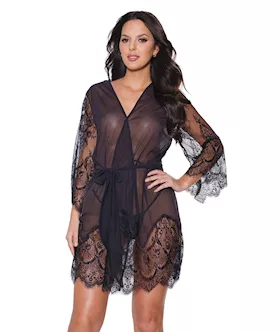 Holiday Eyelash Lace Robe wBell Sleeves Black OS