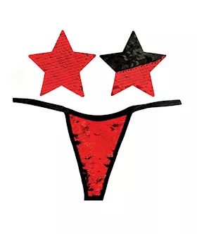 Neva Nude Naughty Knix Sookie Flip Sequin GString amp Pasties  RedBlack OS