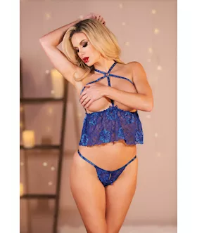 Allure Madelyn Lace Open Cup Babydoll amp Open Panty Blue OS