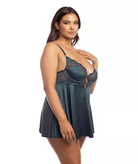 Diana Satin amp Lace Babydoll wRing amp Keyhole Detail Reflecting Pond 1X
