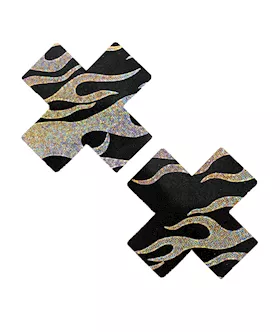 Neva Nude Robo Meltdown Holographic X Factor Pasties - Black/silver O/s