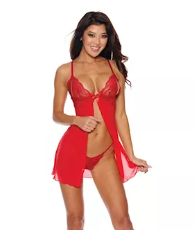 Mesh amp Lace Tie Front Babydoll wGS