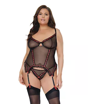 Mesh Underwire Garterbelt Bustier wGString Black 3X4X