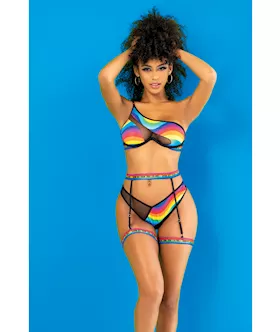 Pride One Shoulder Top Garter Belt amp Panty Black Prints SM