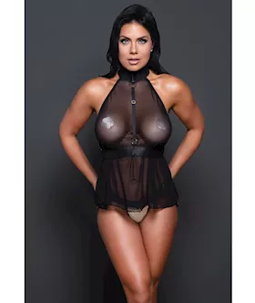 Adore Be My Baby Sheer Mesh Harness Babydoll amp Open Panty Black OS