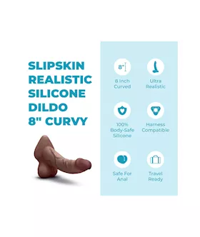 Slipskin Realistic Curved Silicone Dildo 8 Inch