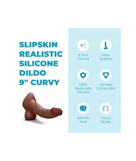 Slipskin Realistic Curved Silicone Dildo 9 Inch