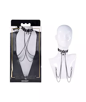 S&m Lace Collar With Nipple Ties
