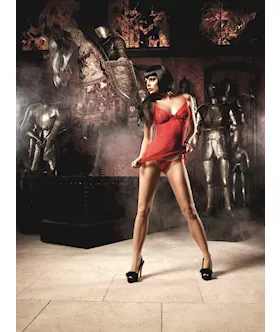 Dot Mesh Chemise And G-string Set