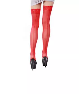 Red Sheer Backseem Thigh Highs