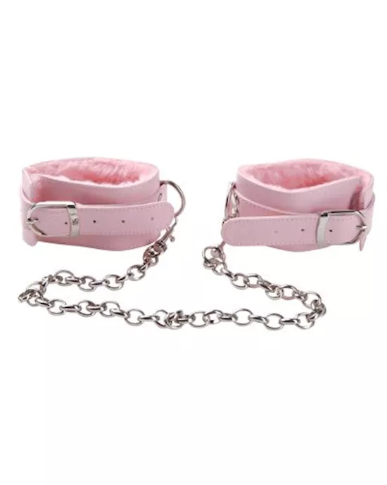 Grrl Toyz Pink Plush Ankle Cuffs with Chain
