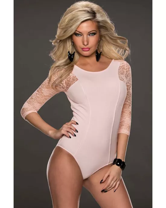 baby pink lace sleeves teddy lingerie