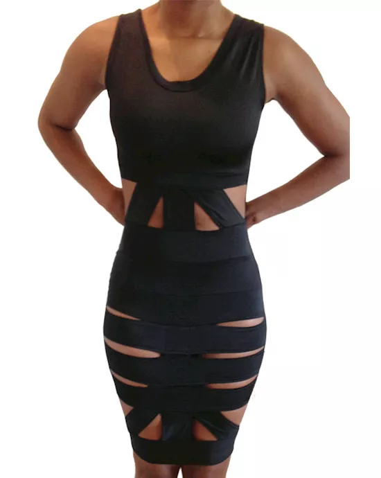 black bandage splice midi dress