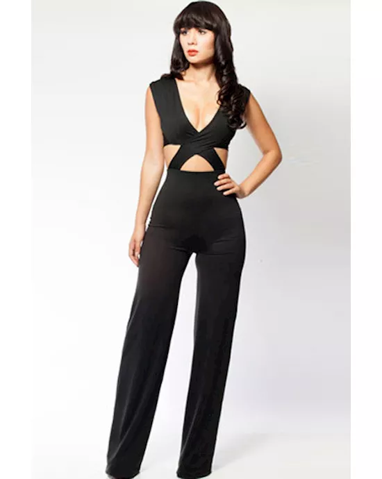 black cross top cutout jumpsuit