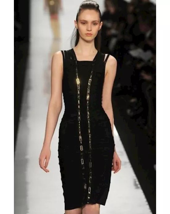 black gold detail sleeveless party bandage dress