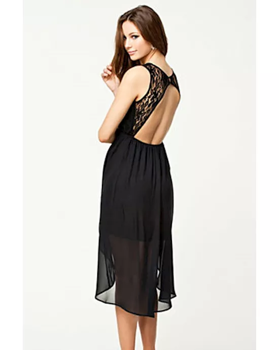 black lace long evening dress