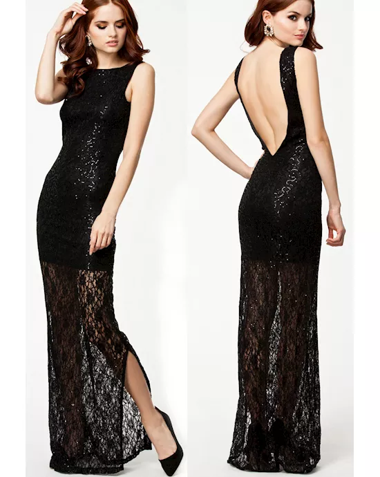 black lace maxi dress with sequins
