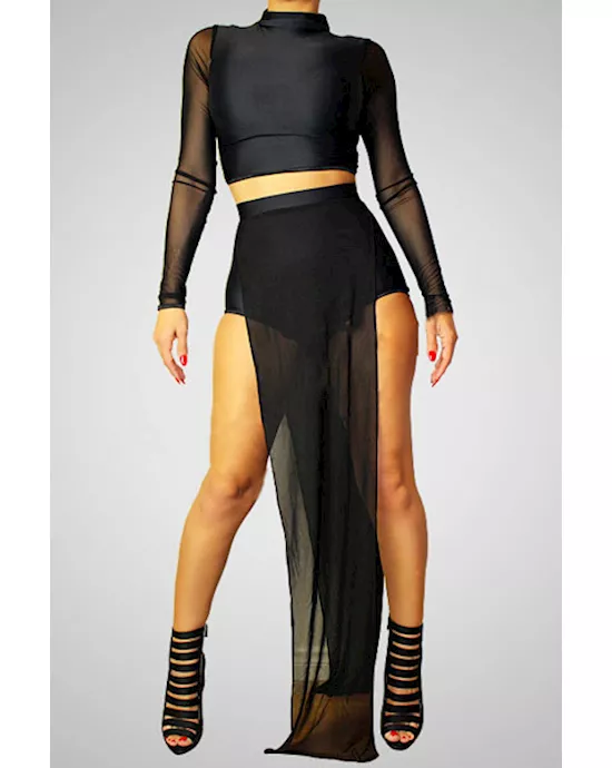 black mesh panel short pant set