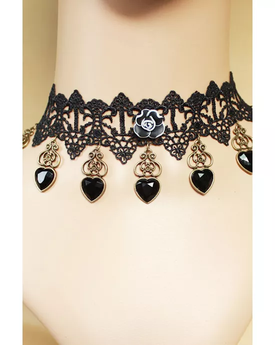 black vintage gothic love lace necklace with heart detail