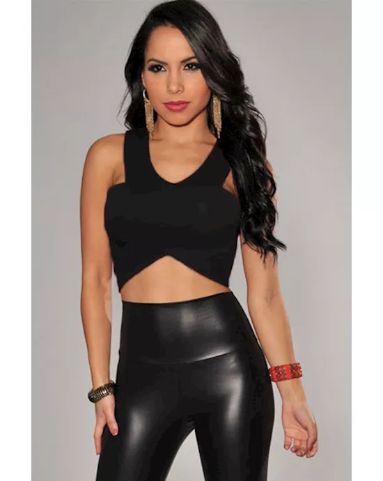 black wrap illusion cropped club top