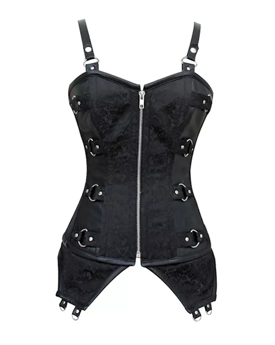 black zip front punk corset with adjustable straps