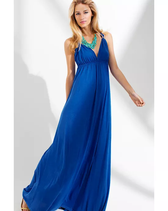 blue cool summer sleeveless party maxi dress