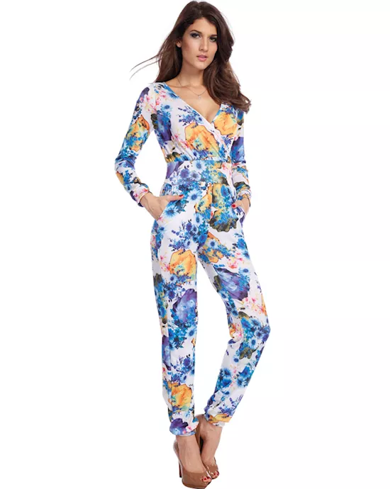 bright tone vintage floral jumpsuit