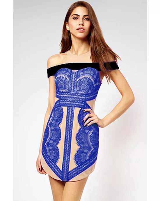 cut-away shoulder blue eyelash lace vintage dress