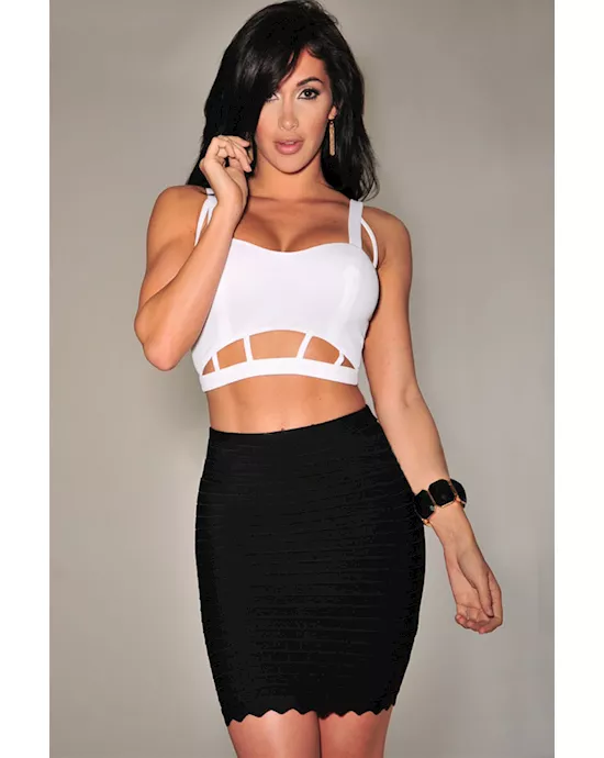 cutout accent black&white bandage skirt set